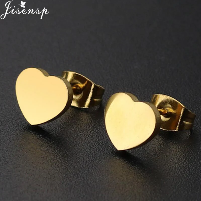 

Jisensp Vintage Stainless Steel Heart Stud Earrings for Women bijoux Minimalist Jewelry Accessories LOVE Earrings Girls Best Gif