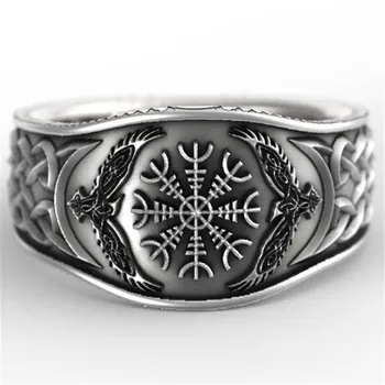 

FDLK Nordic Mythology Story Viking Compass Retro Graffiti Punk Silver Color Ring for Men