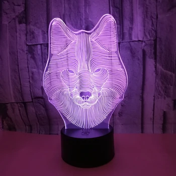 

Easy Operation Led Desktop Colorful Gift 3D Night Light Home Decor Wolf Head Touch Control Acrylic