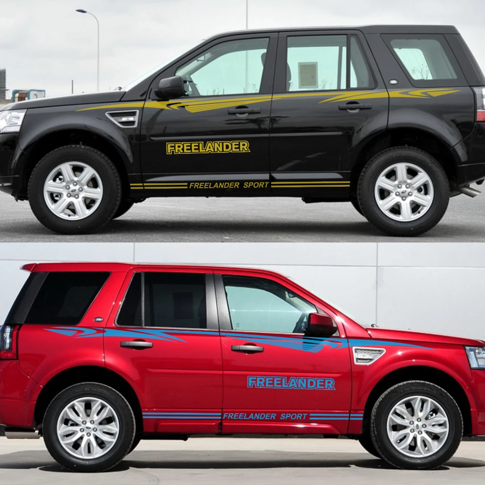 2 шт. для Land Rover freelander, автомобильные гоночные полосатые наклейки, авто Персонализированная виниловая пленка, боковые наклейки для юбки, тюнинг, автомобильные аксессуары