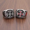 Unique 316L Stainless Steel Knights Templar Ring Custom Design Wholesale Price Shield Black Epoxy Clean Zircon Red Cross Rings 3