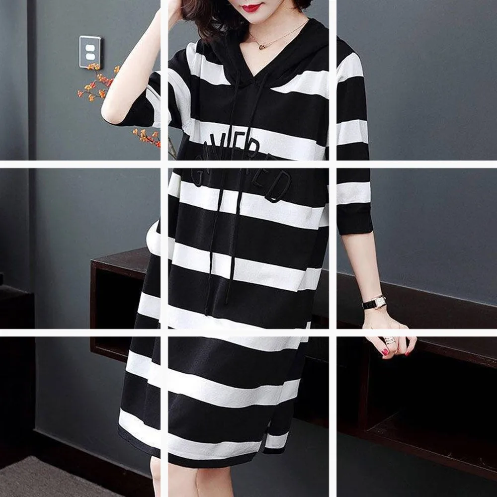 

2019 New Style Large GIRL'S Summer Wear Belly Covering Slimming Dress-Style Elegant Mid-length Loose-Fit Stripes Skirt Fashion