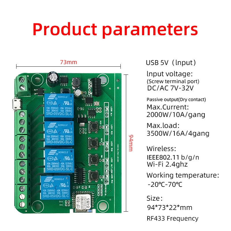 eWeLink Wifi 4CH Smart Home Motor Controller Switch,DC 12V 24V 32V 110V 220V,4 Channel Relay,Alexa Google RF433 Remote Control