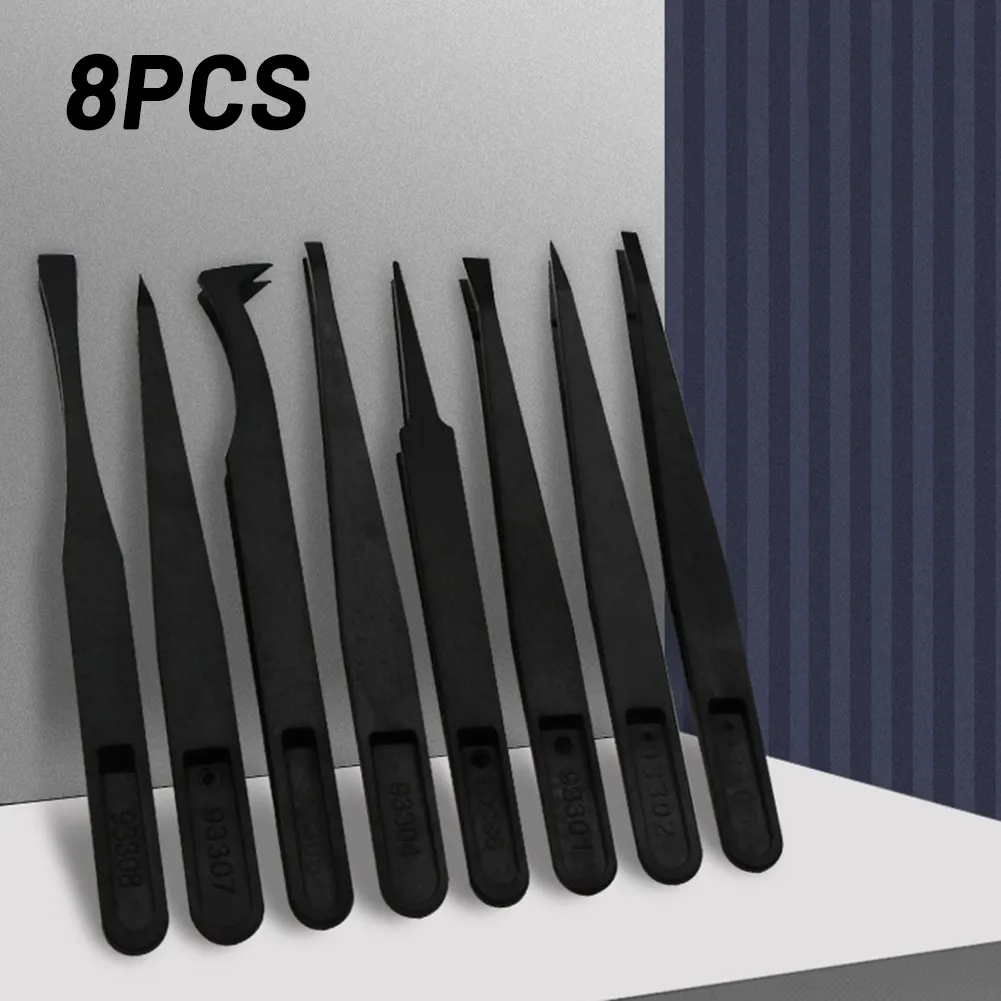 8x Anti-static Electronic Plastic Tweezers Kit ESD Forceps PCB Repair Hand Tools 