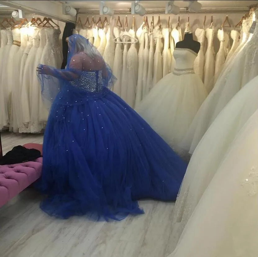 Большие размеры vestido de quinceanera хрустальные Бальные платья Королевское синее милое длинное Тюлевое Пышное Платье vestido de 15 nos