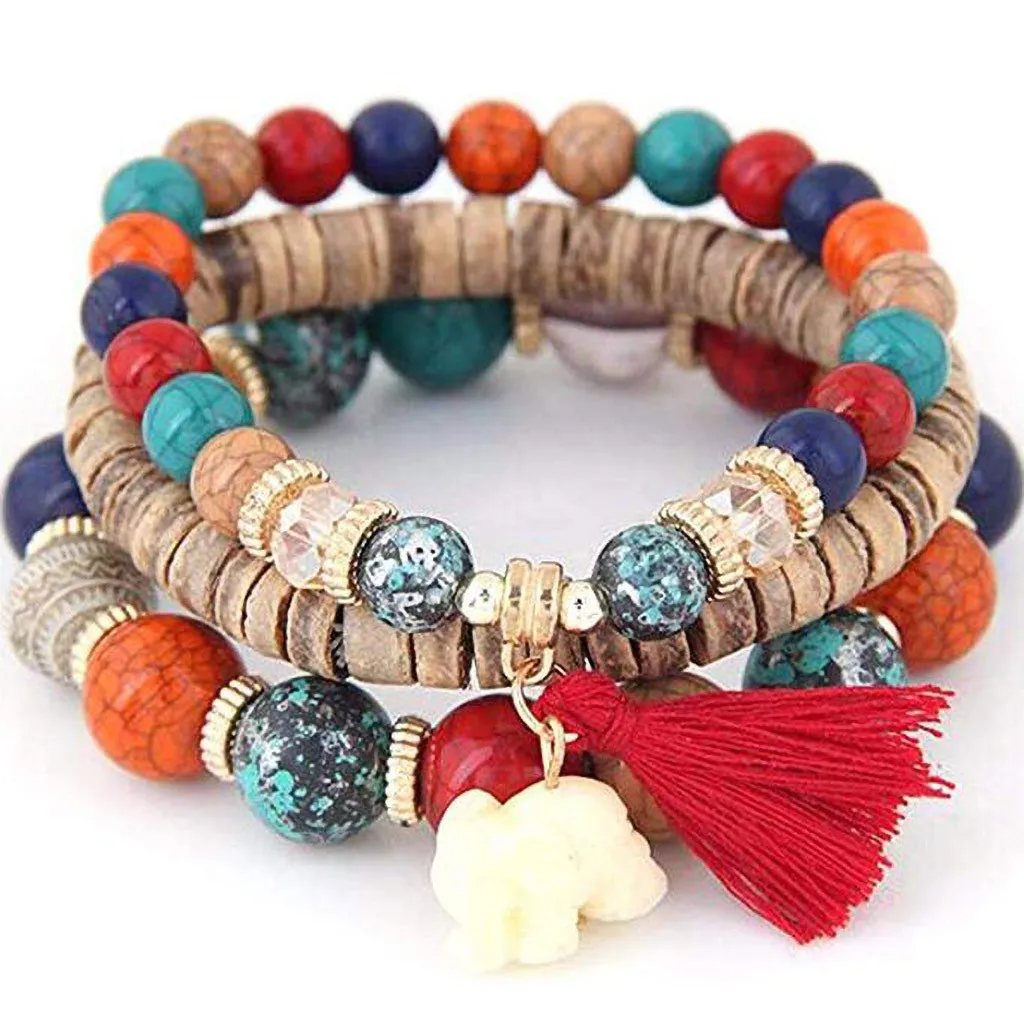 Горячий модный деревянный браслет из бисера богемный Маленький Слон Шарм Ретро стиль ювелирные изделия браслет из деревянных бусин серебро 50