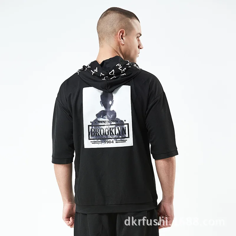 Summer New Style Fashion Leisure Suit Men's Cool Printed Hooded Half Sleeve Tops Loose-Fit Running Short Sleeve Men's 373 Summer New Style Fashion Leisure Suit Men's Cool Printed Hooded Half Sleeve Tops Loose-Fit Running Short Sleeve Men's 373