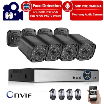 

HKIXDISTE CCTV Camera System 4CH POE NVR Full-HD 5MP Outdoor Waterproof Nightvision 12V POE Camera 4CH POE NVR Kit P2P H.265+