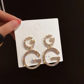 

Luxury Brand Long Chain Letter G Hanging Earrings For Women Crystal Big Dangle Earring Wedding Jewelry Statement pendientes 2020