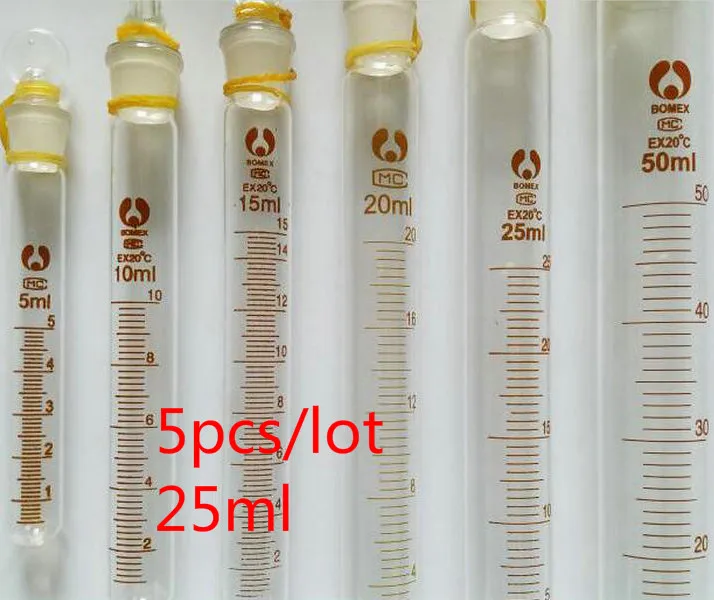 

5pcs 25ml Glass Tube Round Bottom Graduation with Stopper, Graduated Glass Test Tube with Cap for Kinds Tests
