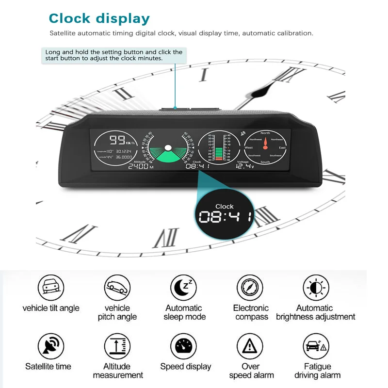 GPS Speed Slope Meter GPS GO-2 Auto Car Compass Automotive HUD GPS Slope Meter Diagnostic Tool Vehicle GPS Cigarette lighter