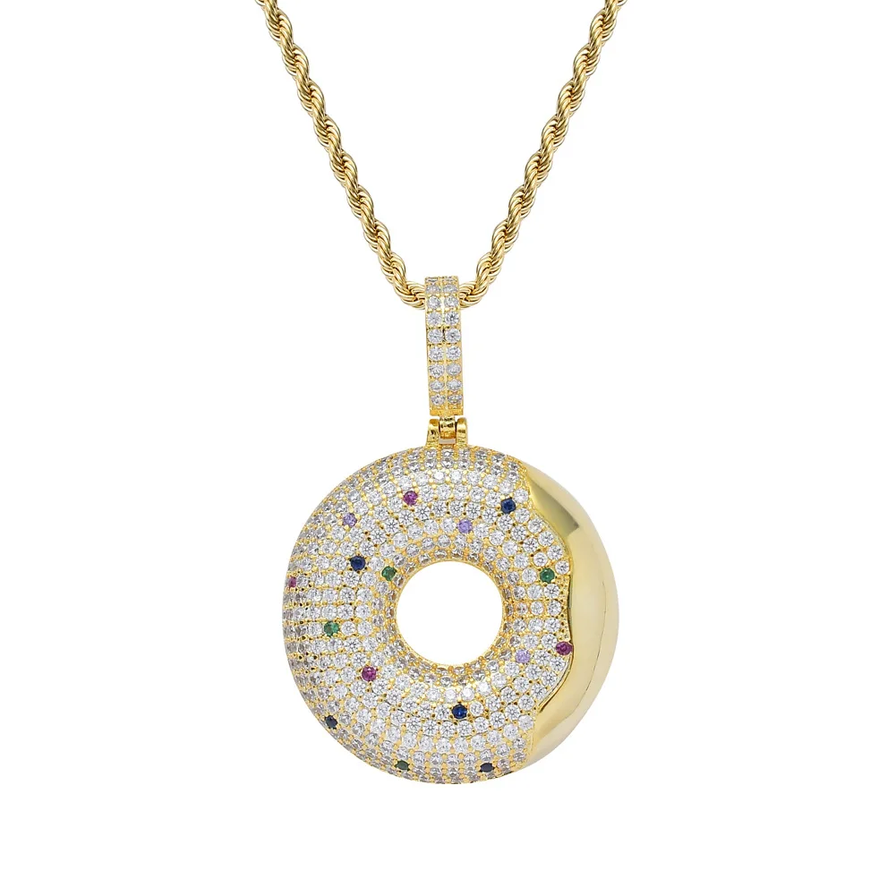 

Hip Hop Jewelry High Quality Iced Out Chain 18K Gold Plated Bling CZ Simulated Diamond Hip-hop Donuts Pendant Necklace