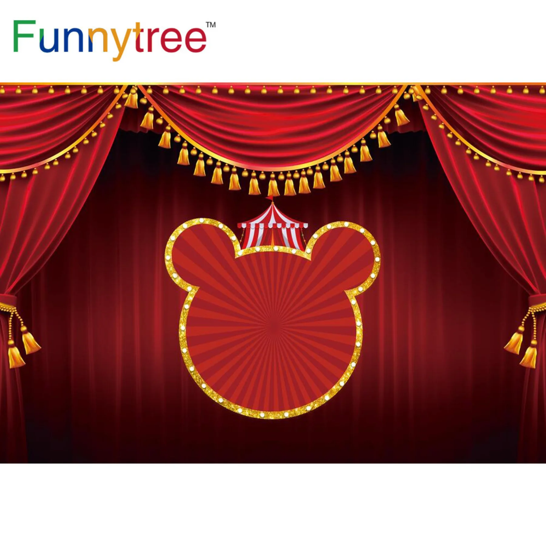 Funnytree Мультяшные красные занавески в виде мыши цирк праздничные баннеры для