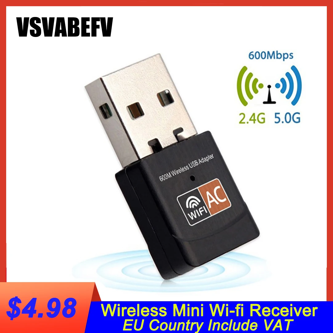 600Mbps USB WiFi Adapter 2.4GHz 5GHz Antenna Dual Band 802.11b/n/g/ac Mini Wireless Computer Network Card Receiver | Компьютеры и офис