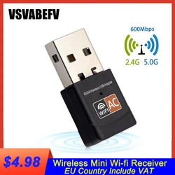 Mini adaptateur USB wi fi 802.11b/n/g/ac, 600/5GHz, 2.4 mb/s, double bande, récepteur de carte réseau sans fil 
