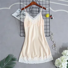 Женская ночная рубашка с v-образным вырезом, Сексуальная кружевная Пижама без рукавов, летняя Домашняя одежда с цветочным принтом, ночная рубашка, банное платье, ночная рубашка, M-XXL