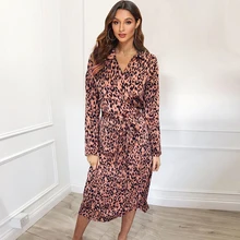 Осеннее длинное платье для отдыха с животным леопардовым принтом женское платье элегантные женские платья с отложным воротником облегающие вечерние платья Vestidos
