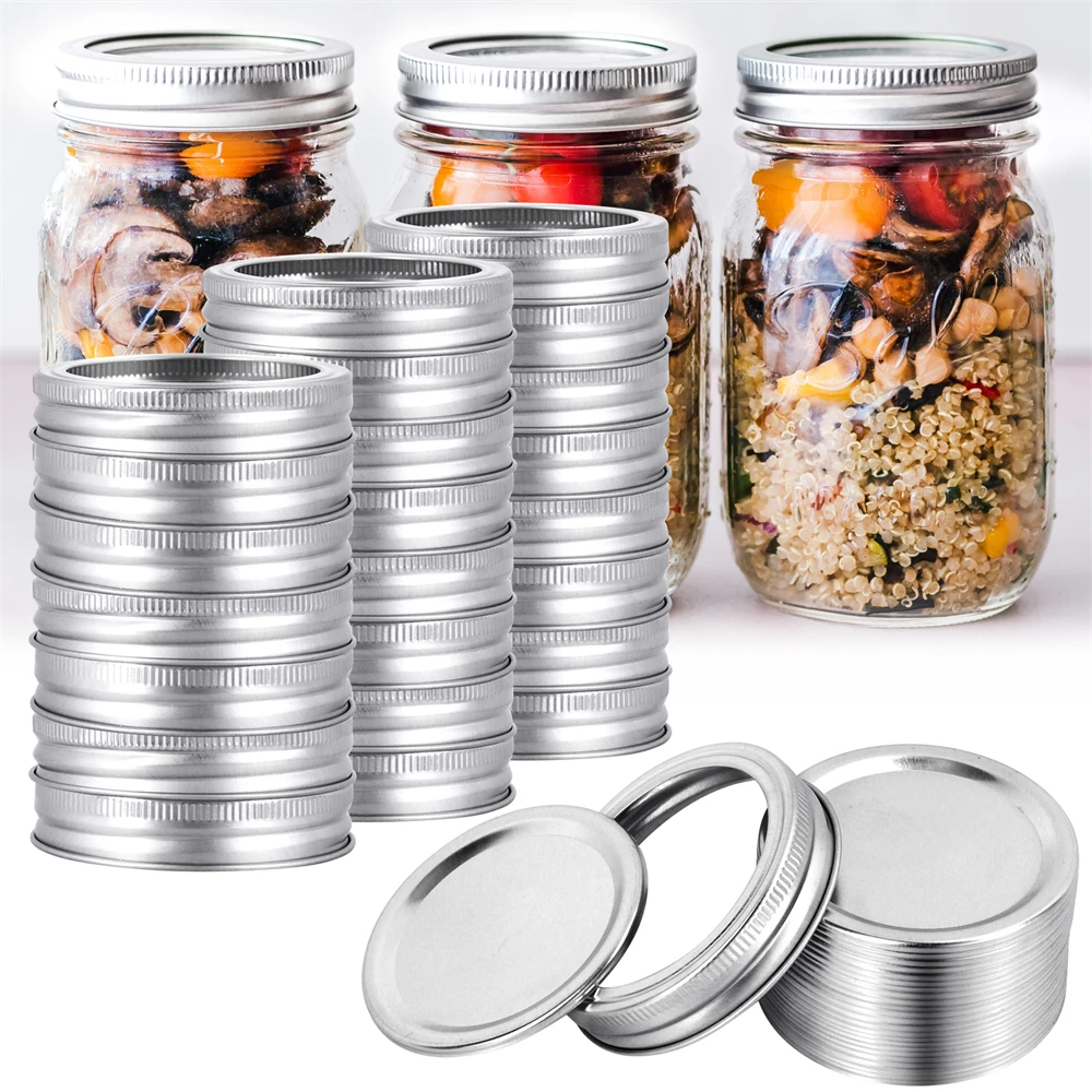 24 Sets Regular Mouth Canning Lids for Ball, Split-Type Metal Mason Jar Lids for Canning, Silver/70 MM/Lids & Rings/Bands