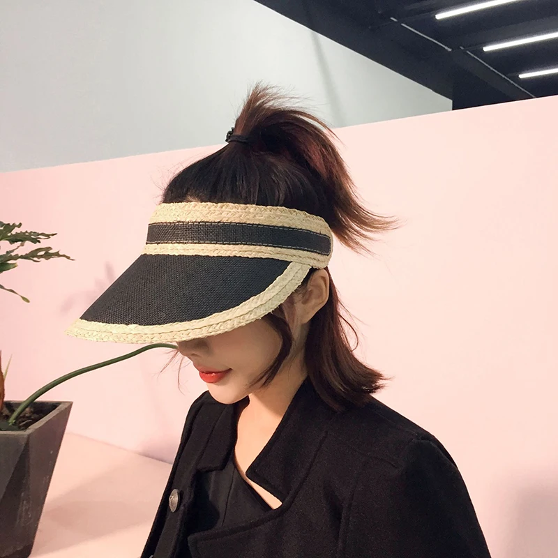 

2020 New Women's Sun Hats Handmade Straw Visor Caps Summer Hat Empty Top Beach Hat H16