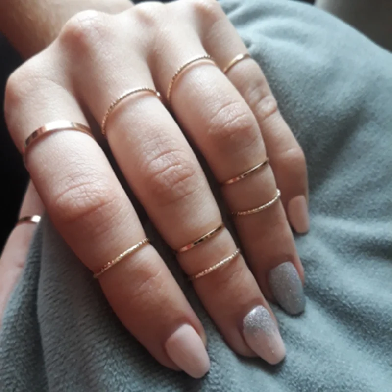 10 шт./компл. Мода простой дизайн anillos Винтаж Золото Серебро цветное соединение кольца наборы для женщин ювелирные изделия