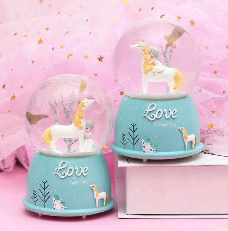 802 Nordic creative female cartoon crystal ball water polo snowflake music box creative layout