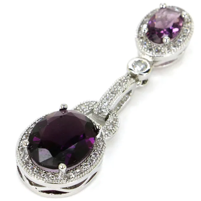 Серебряный кулон для девочек 39x12 мм с аметистом|heart silver|pendant 925pendant woman |