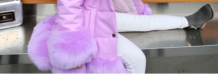 PPXX/ г. Зимняя парка куртка для девочек детские парки из искусственной кожи в стиле пэчворк с искусственным мехом лисы, пальто Зимняя плотная верхняя одежда принцессы, большие размеры