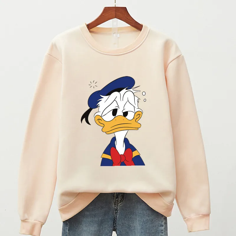 Disney Anime Donald Duck Cool Hoodie Women Autumn Winter 2021 New Long Sleeve Fleece Oversized Crewneck Sweatshirt 90s Aesthetic cute sweatshirts