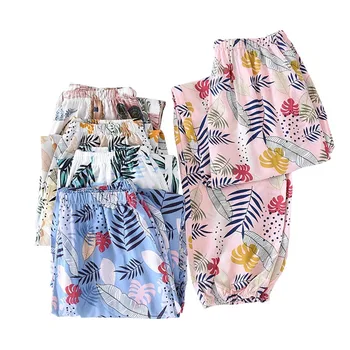 

2002 Summer New Women Loose Cotton Satin Pants Comfort Large Size Sleep Bottom Animals And Floral Printed Ladies Homewear Pants