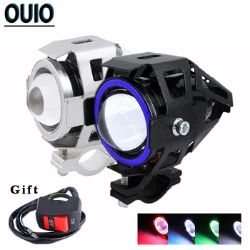 

U7 Angel Devil Eye LED Motorcycle Headlight 125W Motorbike Scooter Motor Driving Head Lamp Blue Red Green White Auxiliary Lights