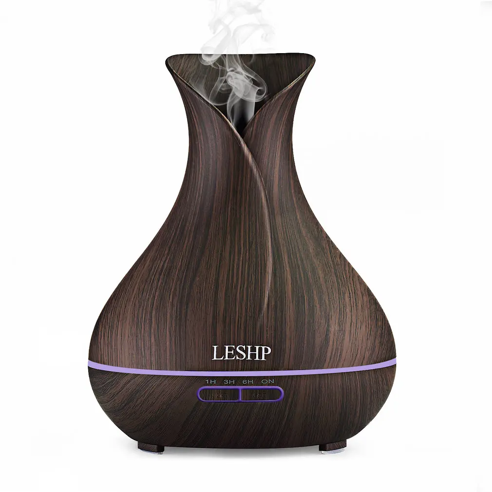 

LESHP Vase Air Purifier Electric Oil Burner Aroma Diffuser Ultra-quiet Auto-off Humidifier Aromatherapy Dark wood grain