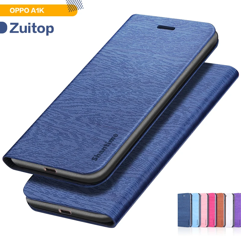

Wood grain PU Leather Phone Case For OPPO A1K Flip Book Case For OPPO A1K Business Wallet Case Soft Silicone Back Cover