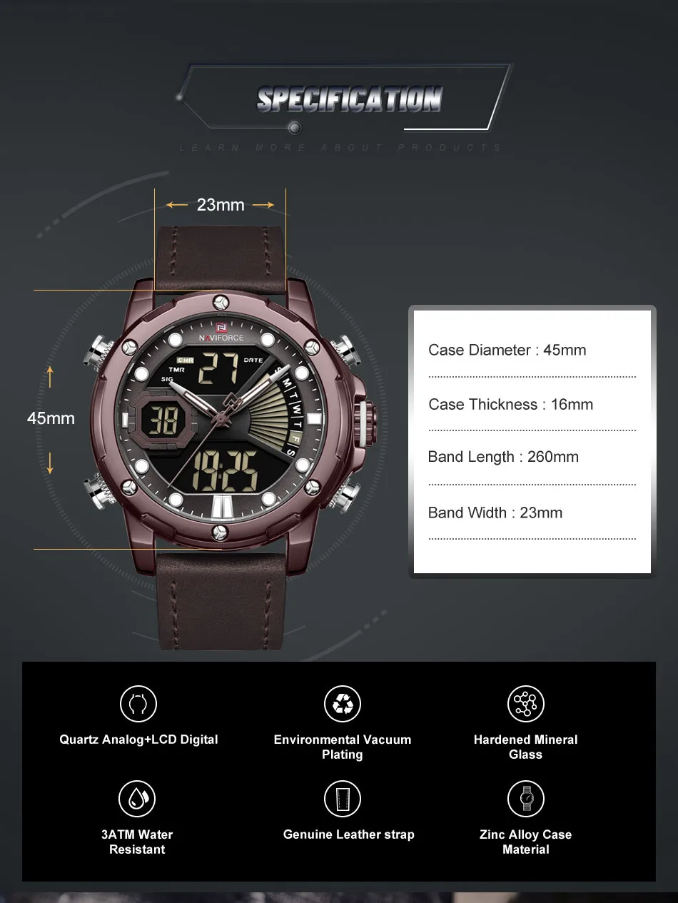 NAVIFORCE Топ Роскошные брендовые новые мужские часы кварцевые цифровые мужские наручные часы Военные Спортивные Водонепроницаемые мужские часы Reloj Hombre