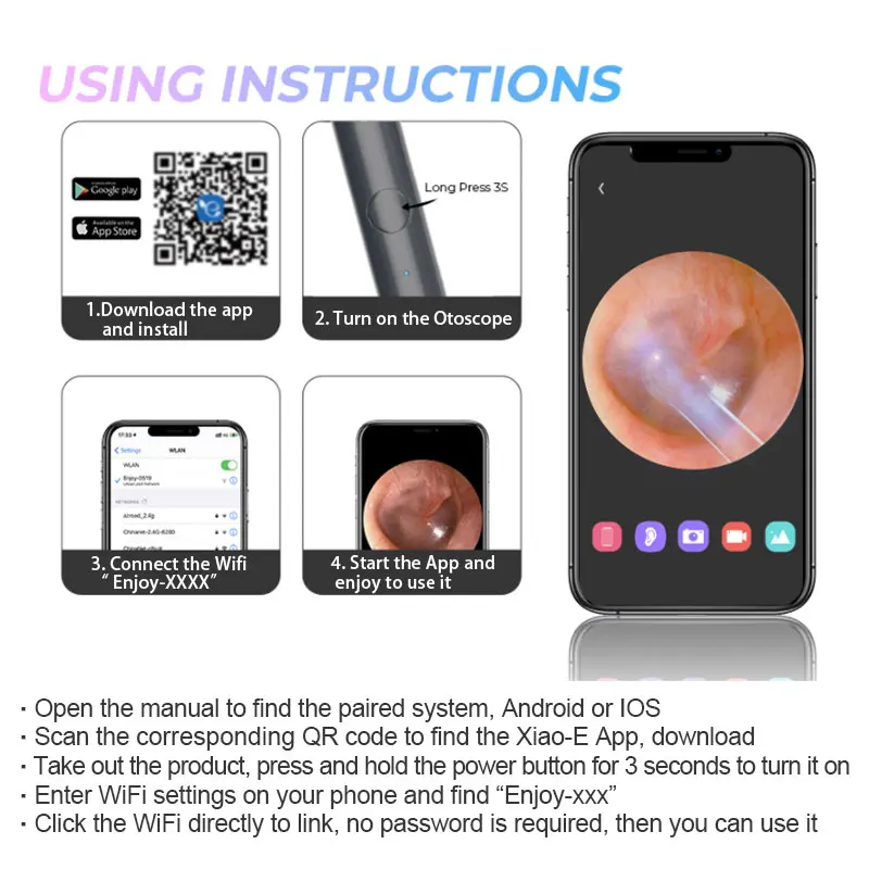 Wireless Smart Visual Ear Cleaner Otoscope NP20 Ear Wax Removal Tool with  Camera Ear Endoscope 1080P Kit for iPhone iPad Android - AliExpress