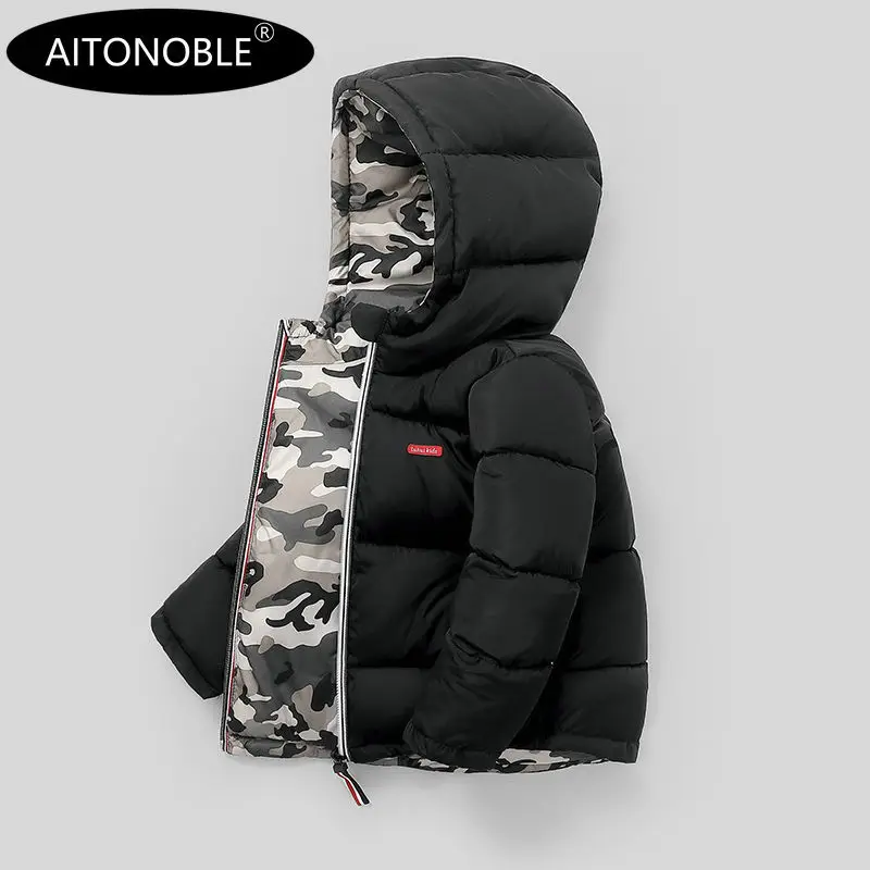 Aitonoble New Kids Down Jacket Reversible Parkas Children Down Coats and Parkas Double Side Wearing Coat