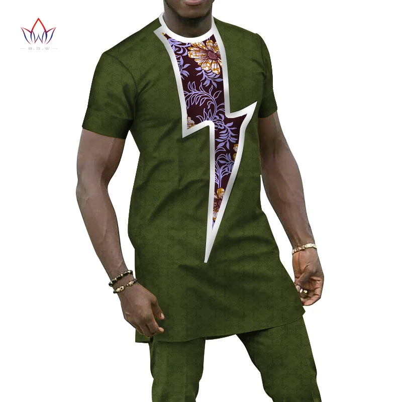 Bazin Riche/мужские комплекты из 2 предметов со штанами, африканский дизайн, одежда в африканском стиле, повседневные мужские длинные рубашки и штаны, комплекты WYN656 - Цвет: 16