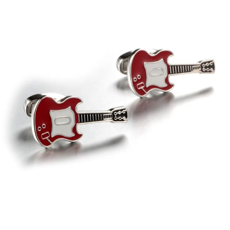 

Guitar Cuff Links White Red Painting Cute Musical Instruments Design Quality Shirt Cuflinks For Men Free Shipping