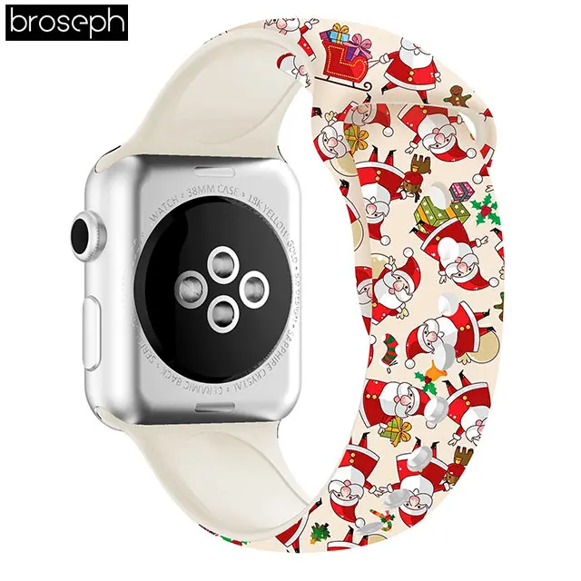 E Рождественский ремешок для Apple Watch 5 ремешок 40 мм 44 мм 38 мм 42 мм браслет Мягкие силиконовые спортивные ремни для iwatch Ремешок Браслет - Цвет ремешка: E