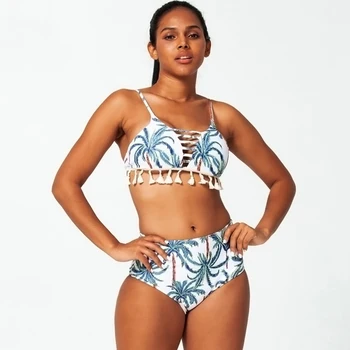 

Sexy Push Up Bikini 2020 New Swimwear Women Printed Coconut Tree Swimsuit High Waist Bikini Set Brazilian Beachwear Bathing Suit