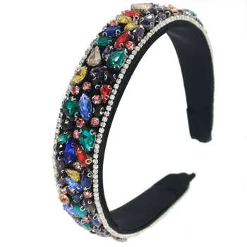 

2020 New Vintage Baroque Hair Accessories Colorful Water Drop Rhinestone Wide Headband