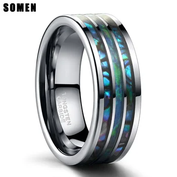 

Somen 8MM Polished Matte Abalone Shell Tungsten Carbide Ring For Men Wedding Engagement Rings Name Engrave Fashion Jewelry