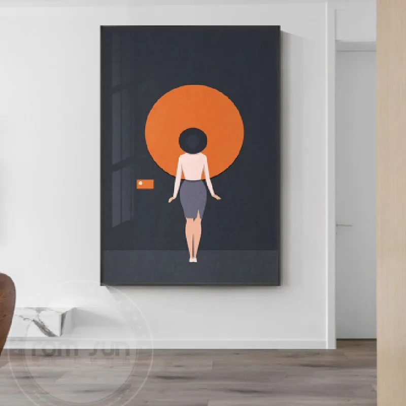 

Abstract Creative Modern girl Canvas Painting posters n print Figure silhouette Art Wall Orange Pictures for Living Room Bedroom