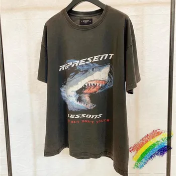 

19aw Represent X Lessons T-shirt 1:1 Best Quality Shark Printing Oversized T Shirt Men Women Fashion Represent Top Tees Mens