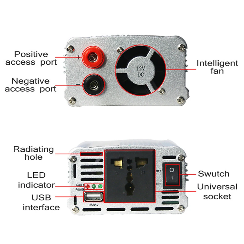 1000W солнечный DC 12 V/24 V к AC 110 V/220 V модифицированный синусоидальный автомобильный преобразователь