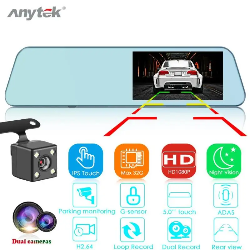 Anytek A6 зеркало заднего вида Автомобильный видеорегистратор Dash камера ADAS номерной знак
