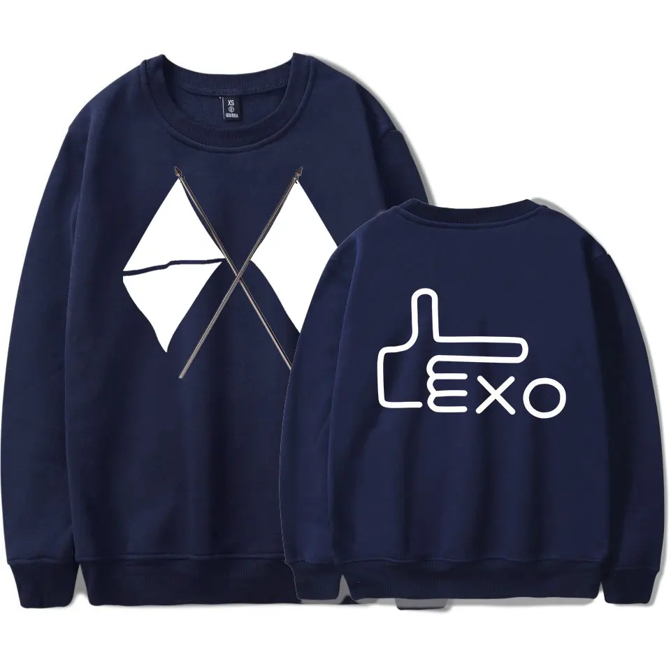 EXO Kpop логотип крутая уличная толстовка с круглым воротником Женская/мужская одежда с круглым вырезом Горячая Повседневная Толстовка Harajuku - Цвет: WY01