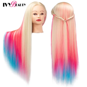 

Hairdressing Doll Mannequin Head With Long Synthetic Fiber Hair 70Cm For Hairstyles Colorful Brading Dummy Doll Training Head