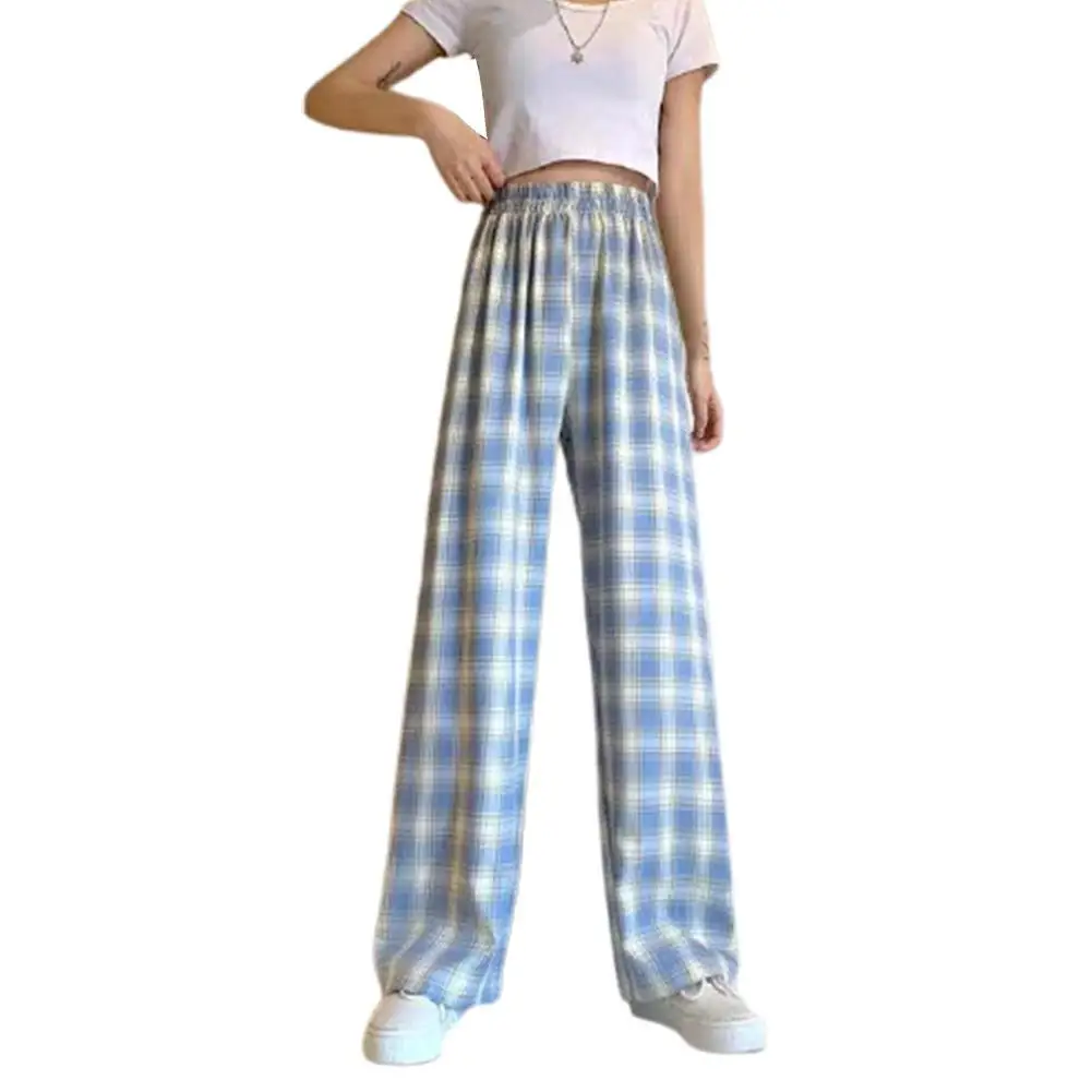 Women's Wide-leg Trousers Plaid Casual Mid-waist is Thinner and High-loose Fashion Mid-waist Trousers Dark Green Grid Pattern mother of the bride pant suits