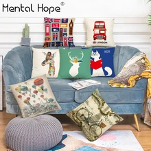 Mermaid Printed Cushion Cover Cartoon Animal Feather Pattern Throw Pillow Cover Home Decor Tree Linen Cotton Square Pillowcase dreamcatcher printed decorative cushion cover linen cotton feather pattern throw pillow cover home decor square pillowcase
