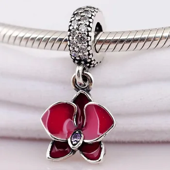 

Original Red & White Enamel Orchid Flower Pendant Beads Fit 925 Sterling Silver Bead Charm Bracelet Bangle DIY Jewelry